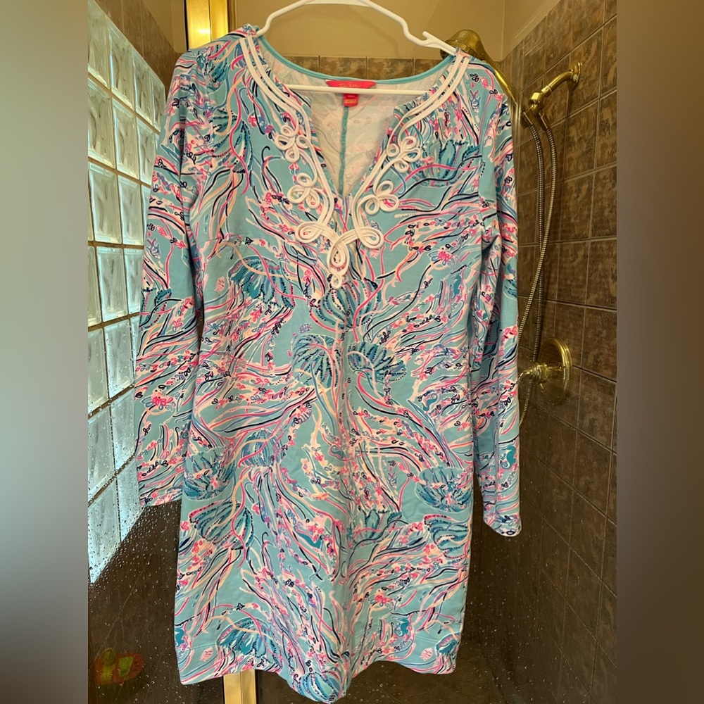 Lilly Pulitzer Long Sleeve Harper Shift in Bayside Blue Under the Moon